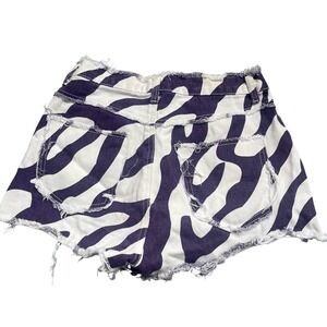 Zebra Print Denim Shorts Distressed Raw Hem Festival Trendy Size‎ S